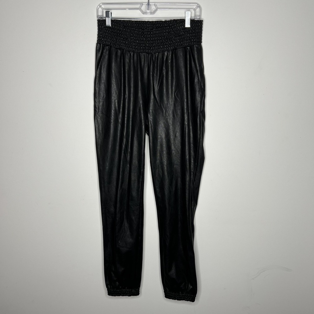 Commando‎ Faux Leather Jogger Pants Womens Medium Black Smocked Waist Pockets